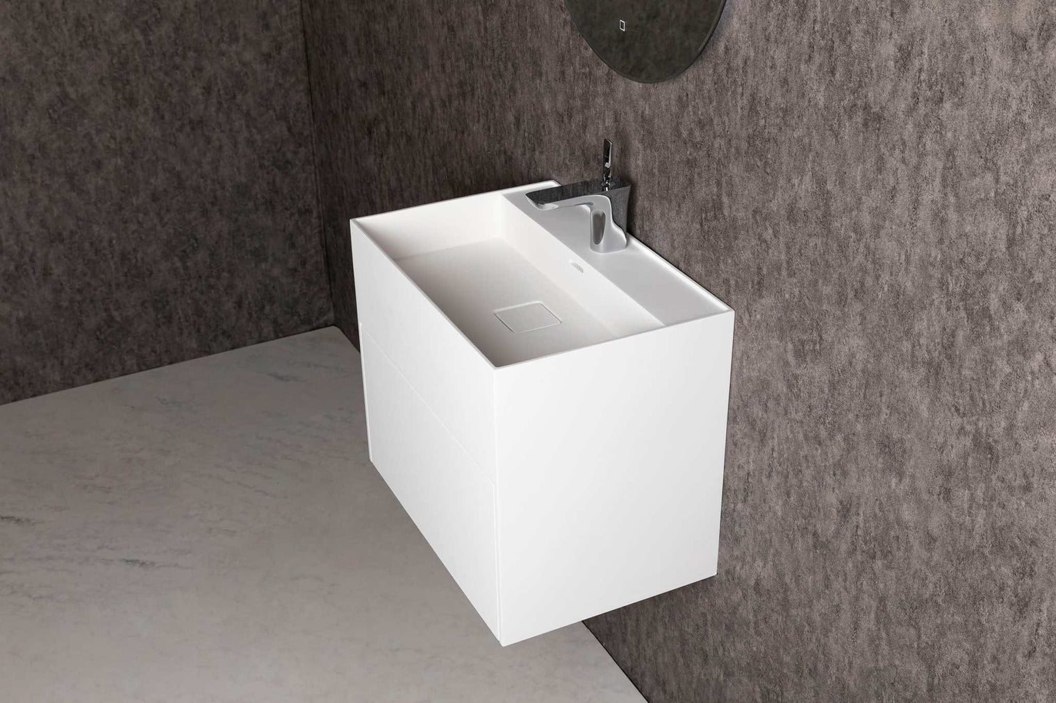 bathroom vanity CUBE-X WM 60 w/Drawer-WALL MOUNT WASHBASINS-訂造一體無縫洗手盆,Tailor made Washbasins,waterbasin hk, 浴室物料,浴室裝修,訂造洗手盆,浴室翻新,Bathroomware ,Bespoke bathroom,浴室配件,訂造浴室潔具,訂造浴室傢俬,香港 浴室設計 公司,best custom bathroom furniture HK, Infinite Bath