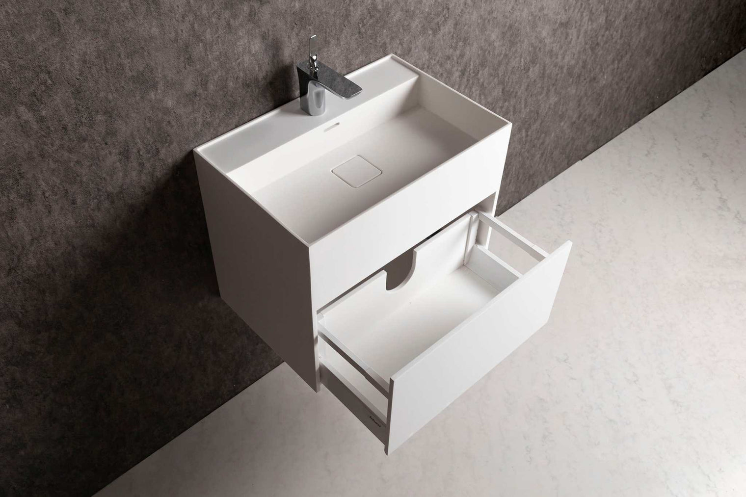 bathroom vanity CUBE-X WM 60 w/Drawer-WALL MOUNT WASHBASINS-訂造一體無縫洗手盆,Tailor made Washbasins,waterbasin hk, 浴室物料,浴室裝修,訂造洗手盆,浴室翻新,Bathroomware ,Bespoke bathroom,浴室配件,訂造浴室潔具,訂造浴室傢俬,香港 浴室設計 公司,best custom bathroom furniture HK, Infinite Bath