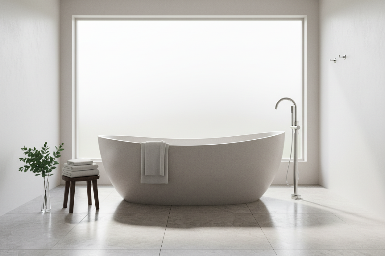 極簡高級浴室設計展現INFINITE膚感石浴缸，營造尊貴舒適的沐浴體驗