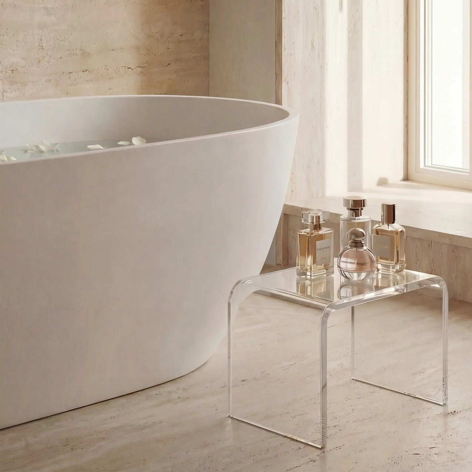 Modern bathroom with a freestanding bathtub near a window