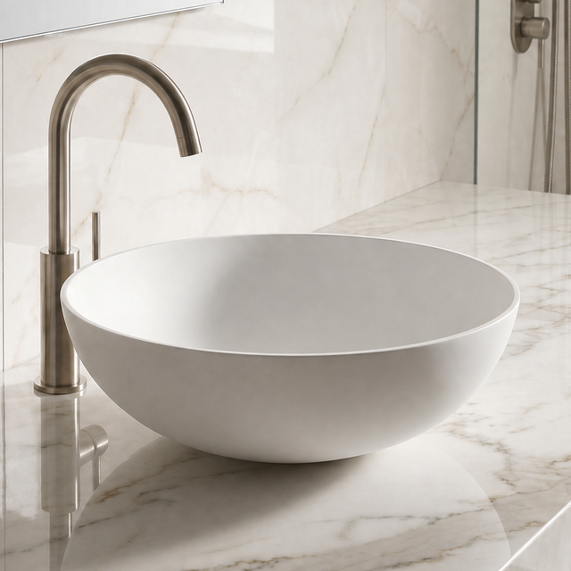 Bathroom sink with marble countertop and tiled wall