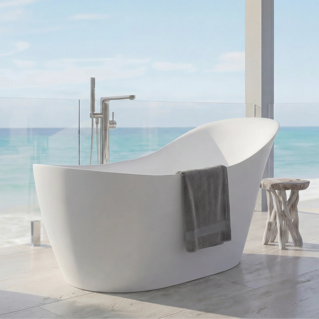 Modern freestanding bathtub with a view of the ocean